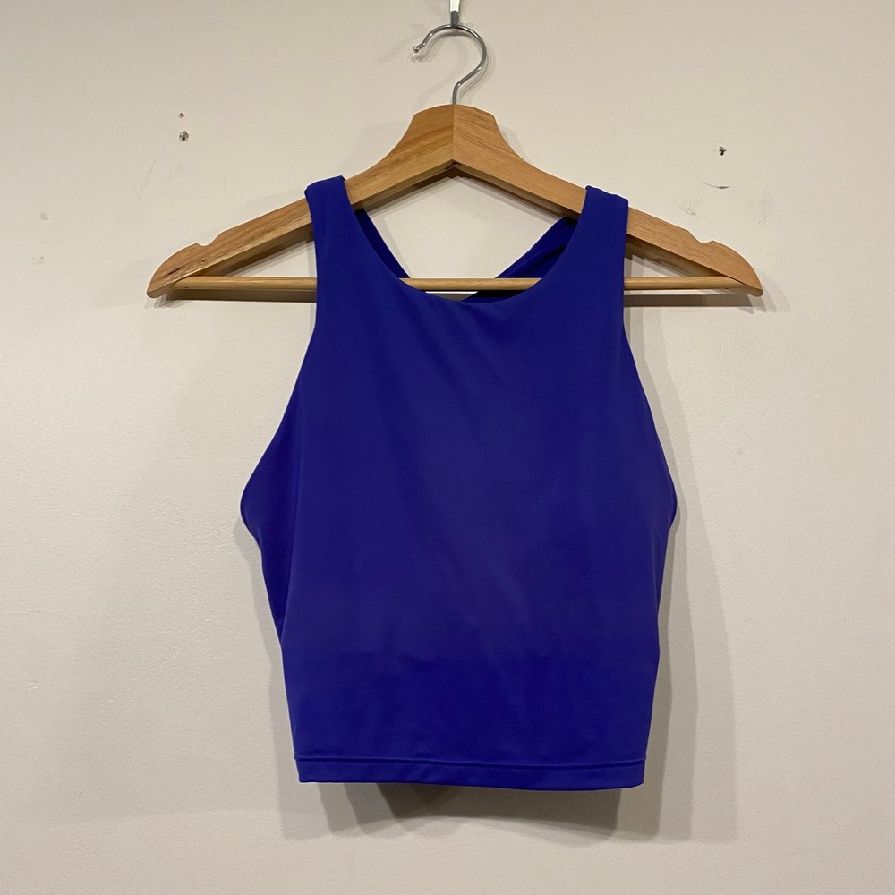 Athleta Conscious Crop Bikini Top Royal Blue High Neck Racerback Swim Small
